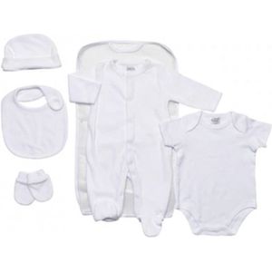 Just Too Cute - 5-delige Baby Kledingset - Velours - Wit - Geschenkset - Newborn - Maat 56/62