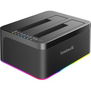 RGB USB 3.0 USB-C poort harde schijf docking station met offline klonen voor 2,5/3,5 inch SATA HDD's en SSD's, 2 x 20TB Dual Bay Docking Station