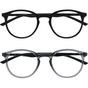 WNHB® Brillen voor bijziendheid afstand - unisex groot formaat - 2 stuks zwart en grijs