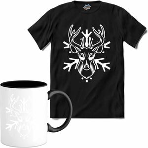Kerst rendier sneeuwvlok - T-Shirt met mok - Dames - Zwart - Maat XL