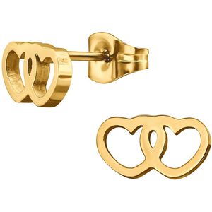CS Joy - Hartje oorbellen - Chirurgisch staal - 6 x 10 mm - dubbele hartjes - ip/pvd gold plated