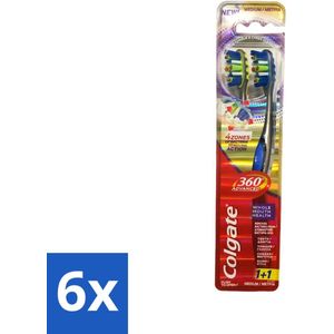 Colgate - 360° Geavanceerd - Tandenborstel - Medium - 2 Tandenborstels - Voordeelverpakking - 6 stuks