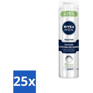 25 x Nivea - Men - Sensitive Shaving Foam - Beschermt Tegen Irritaties - 250 ml - Scheerschuim Voor Gevoelige Huid - Scheerbeurt Zonder Irritaties - NIVEA Men Sensitive Shaving Foam - Schuim Voor Mannen - Huidbescherming