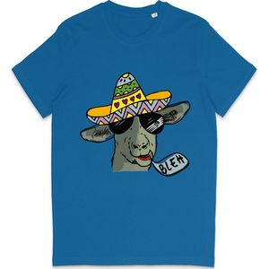 Grappig T Shirt Heren - T Shirt Dames - Cartoon Geit - Blauw - XS