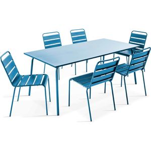 Oviala - Tuinset met tafel en 6 stoelen in blauw pacifisch metaal - Palavas