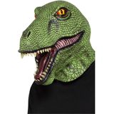 Dinosaur latex mask green full overhead - Carnaval Verkleedaccessoires