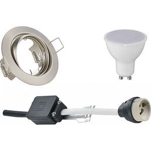 LED Spot Set - Torna - GU10 Fitting - Inbouw Rond - Mat Nikkel - 4W - Helder/Koud Wit 6400K - Kantelbaar Ø83mm