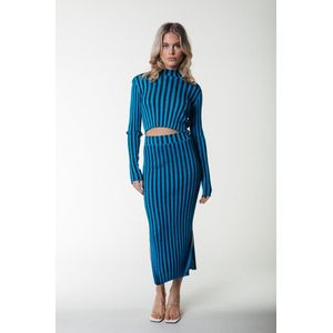 Colourful Rebel Orla Striped Glitter Knit Midi Skirt - M