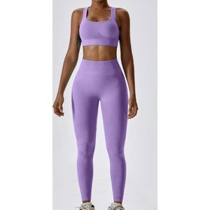 PASTEL GYM SET - Maat S - 2delig - Lila - Paars - Gymset - Gymlegging en top - Sportkledingset - Sportset - Sportlegging en top - Fitnesskleding - Fitness legging en top - Yogaset - Yoga legging en top