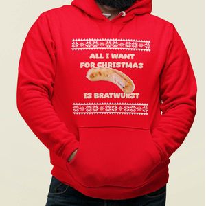 Foute Kerst Hoodie Rood All I want For Christmas Is Bratwurst S