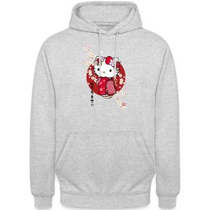 Hello Kitty In Een Rode Kimono En Kersenbloesems Hoodie Unisex