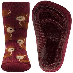 Ewers antislip sokken bordeaux rood met bruine hertjes