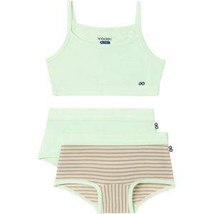 Woody ondergoed set meisjes - groen - streep - 1 topje en 2 boxers - maat 140