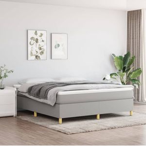 The Living Store Boxspringbed - Rustgevende Nacht - Bedframe 203x160x35 - Matras 160x200x20 - Topmatras 160x200x5 - Kleur- lichtgrijs wit - Materiaal- stof - multiplex - bewerkt hout - 100% polyester - Maximale ontspanning voor een goede nachtrust