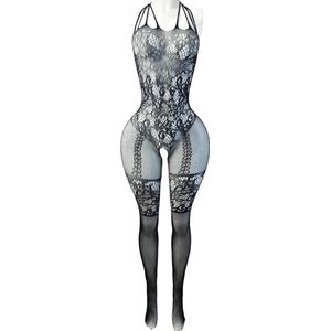 BamBella ® - Panty pak - met steentjes Onesize - body suit - Dames - Onesize - Erotische jumpsuit van kant lingerie zwart