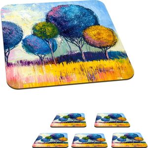 Onderzetters voor glazen - Schilderij - Olieverf - Boom - Natuur - 10x10 cm - Glasonderzetters - 6 stuks