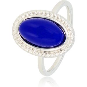 My Bendel Vintage ring zilverkleurig met blauwe steen - Edelstalen ring met Vintage look met mooie blauwe steen - Met luxe cadeauverpakking