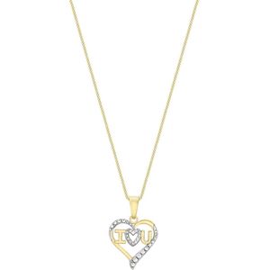 Lucardi Dames Bicolor ketting met hanger hart zirkonia - 9 karaat - Ketting - Cadeau - 46 cm - Witgoud en Geelgoud