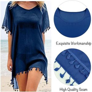 Chiffon Strandkleding Vrouwen Strand Bikini Cover Up Kwastje Strand Jurk V-hals Badmode Zomer Casual Badpak