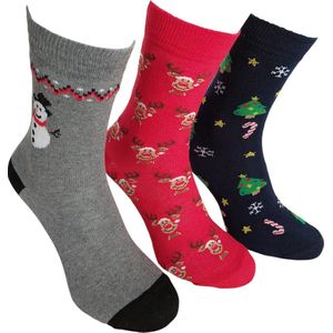 WeirdoSox - Vrolijke kerstsokken - 3 paar - Dames en Heren - Rood/Rendier - Grijs/Sneeuwman - Marine/Kerstboom - Maat 36/40