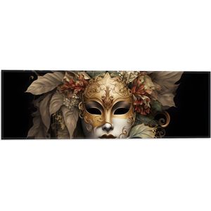 Vlag - Venetiaanse carnavals Masker met Gouden en Beige Details tegen Zwarte Achtergrond - 60x20 cm Foto op Polyester Vlag