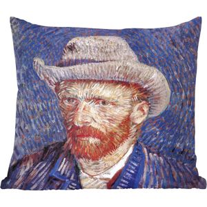 Sierkussens - Kussentjes Woonkamer - 60x60 cm - Zelfportret met grijze vilthoed - Vincent van Gogh