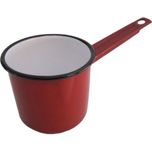 Emaille steelpan met schenktuitje - Ø 11 cm - 0,75 liter - rood gespikkeld