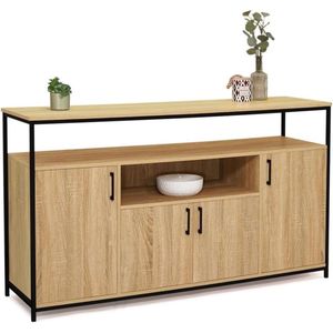 Detroit dressoir met 4 deuren met industrieel design, 140 cm