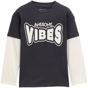 Tom Tailor - Shirt - Coal Grey - Lange Mouwen - Met Belettering