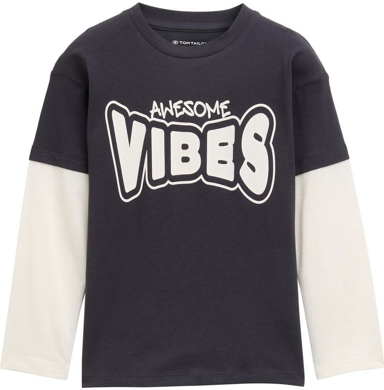 Tom Tailor - Shirt - Coal Grey - Lange Mouwen - Met Belettering