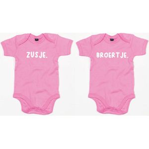 Rompertjes - Zusje & Broertje-Bubble Gum Pink-12-18 Maanden