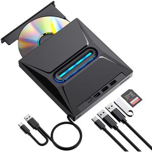QTTVBTNA -Extern USB 3.0 DVD Brander met SD/TF Kaartlezer & 3 USB Poorten – Hoge Snelheid & Plug-and-Play voor Windows & Mac