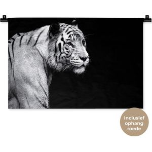 Wandkleed Close-up Dieren in Zwart-Wit - Studio shot witte tijger op zwarte achtergrond in zwart-wit Wandkleed katoen 60x40 cm - Wandtapijt met foto