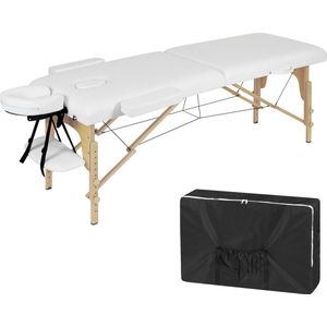 Collox Massagetafel – 185x58.5 cm, Verstelbare Hoogte, 2 Zones, met Hoofdsteun, Armleuningen en Opbergtas - wit