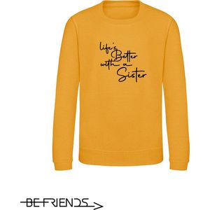 Be Friends Sweater - Life's better with a sister - Kinderen - Mosterd geel - Maat 1-2 jaar