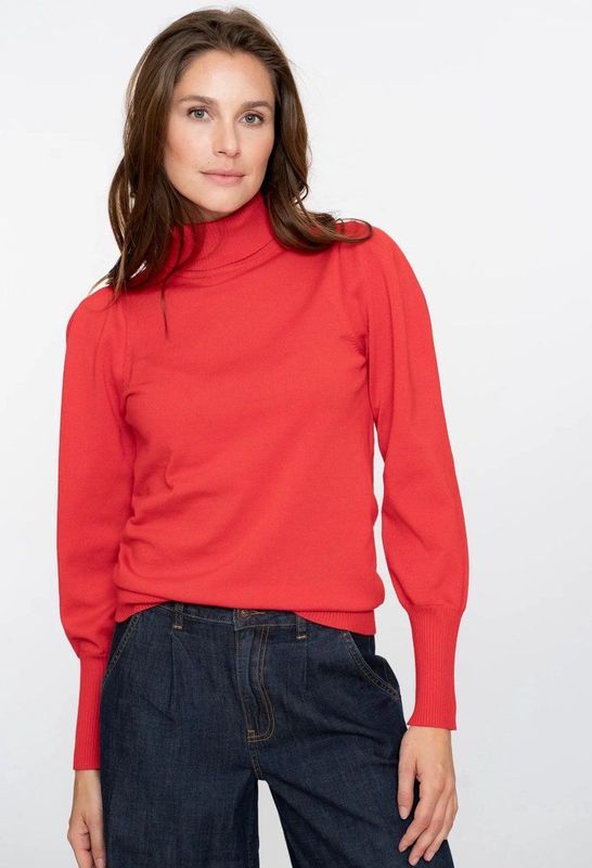 Geisha Dames trui rood (Maat: S) - Effen - Halslijn: Col,