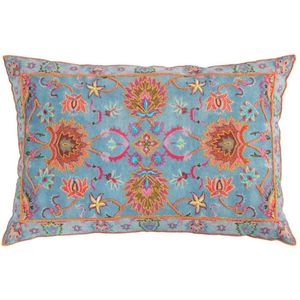 Kussen geborduurd zazi blauw oranje 40x60