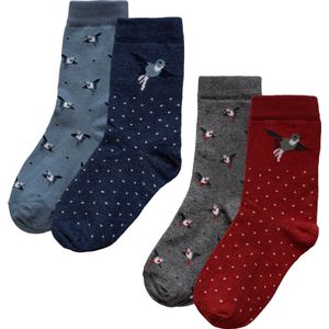 iN ControL 4 paar lange sokken met vogels Maat 35/38