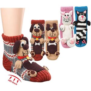 Damessokken 39-42 | Antislip | ook geschikt als pantoffels | per paar verkrijgbaar | hond uitvoering