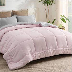 Dekbed 135x200 Cm – Omkeerbaar 4-Seizoenen Dekbed Roze/Grijs – Oeko-Tex Gecertificeerd – 300 G/M² – Zachte Slaapdeken 100% Polyester – Hypoallergeen Dekbed Voor Allergieën