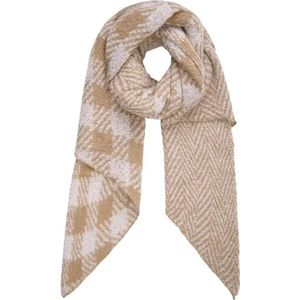 Sjaal- Shawl - Beige - geruit - 2 verschillende prints in 1 sjaal - zacht en warm - 190 x 55 cm - herfst / winter