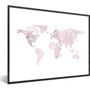 Fotolijst incl. Poster - Wereldkaart - Roze - Marmer - 40x30 cm - Posterlijst