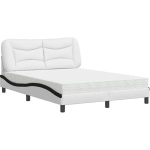 vidaXL - Bed - met - matras - kunstleer - wit - en - zwart - 140x190 - cm