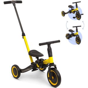 4-in-1 Kinderfiets met Duwstang Gio Geel