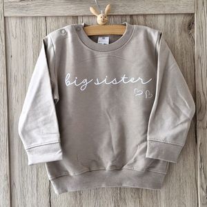 Sweater trui voor kind bekendmaking Big Sister - beige zand Maat 74 - ik word grote zus bis sis - Zwanger - Geboorte - Gezinsuitbreiding - Aankondiging - Cadeau - Zwangerschapsaankondiging - Girl