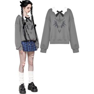 Dark in Love - Bat Print Academy Style Pullover Sweater/trui - 2XL - Grijs