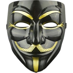 TECQX Anonymous Masker - Zwart - Goud - Vendetta - Guy Fawkes - Leuk voor Halloween - Verkleedpartijtje - 2 stuks