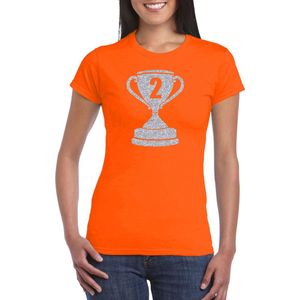 Zilveren kampioens beker / nummer 2 t-shirt / kleding - oranje - voor dames - NR.2 - Koningsdag / EK WK voetbal M