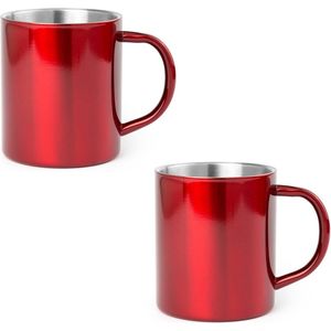4x Drinkbeker/mok rood 280 ml - RVS - Rode mokken/bekers voor onbijt en lunch