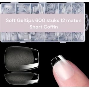 Short Frosted Coffin Full Cover Soft Gel Tips met Lijm - nepnagels met Lijm - plaknagels met lijm - Geltips 600 stuks Full Cover Short Coffin Gelnagels - nagelset in Doos 600 stuks - nageltips voor gelnagels